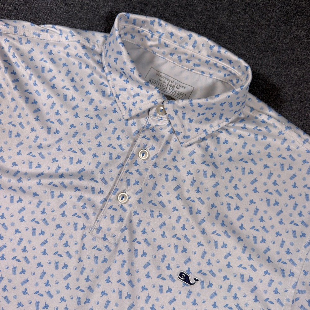 Vineyard Vines Polo Shirt Mens M White Kentucky Derby 148 Mint Julep Print Golf